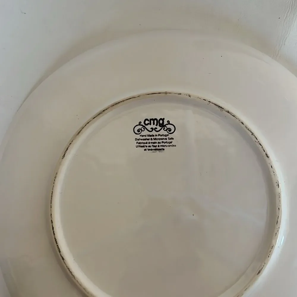 CMG Plates White Ceramic Set Of 2 Dinnerware Minimalist Design 10 1/2 In Round